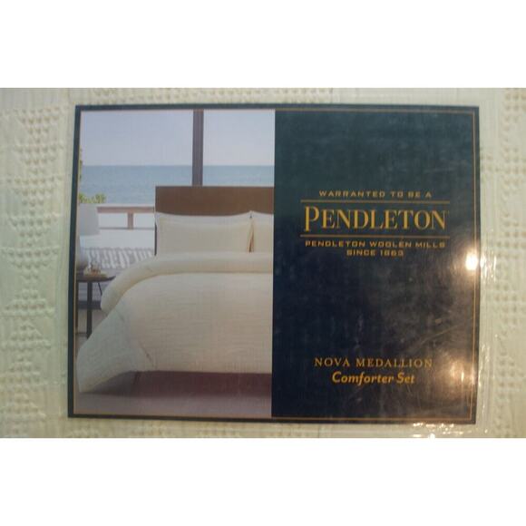 NEW Pendleton Nova Medallion Comfort Set Twin Ivory Comforter + Sham Cotton - Picture 3 of 7